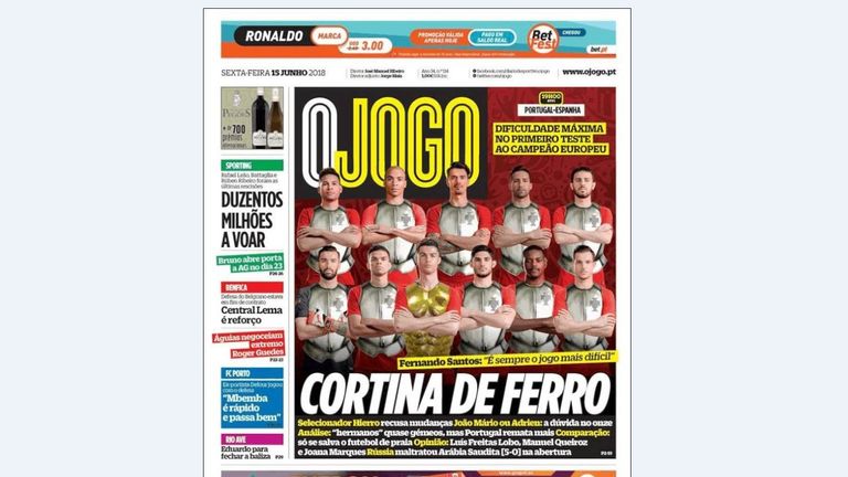 O Jogo Newspaper ahead of Portugal's clash with Spain