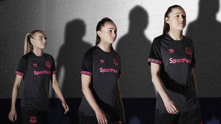 Everton Ladies model the new away kit