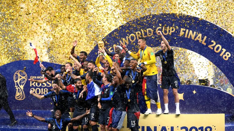   France celeb players after the 4-2 victory over Croatia in the final of the 2018 World Cup 