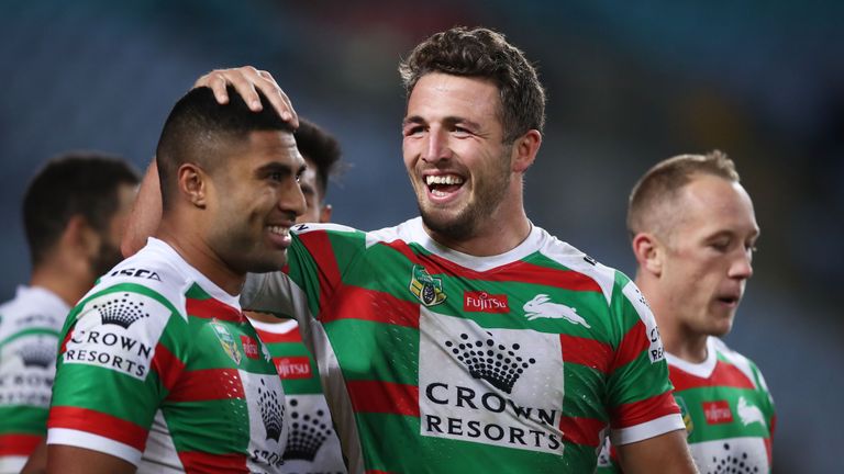 Sam Burgess (L) has high praise for his Rabbitoh's team-mates