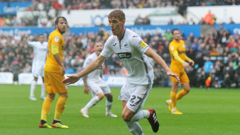 Swansea City's Jay Fulton celebrates scoring the winner against Preston North End