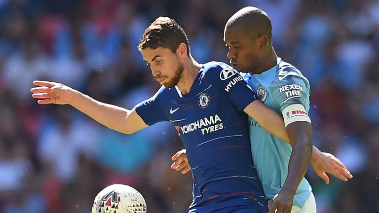Jorginho in action during the Community Shield final