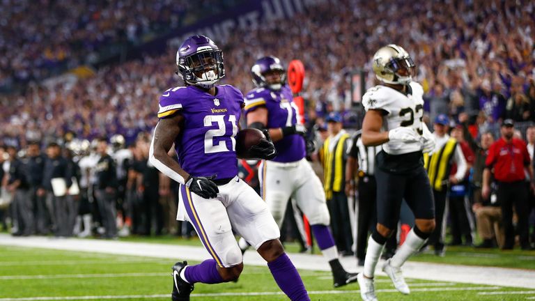 Running back Jerick McKinnon, seen here playing for the Vikings last season, will miss at least a week with a calf strain