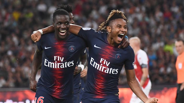 Christopher Nkunku (R) celebrates with Stanley Pierre N'Soki