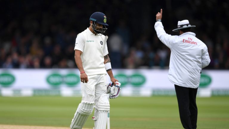 Virat Kohli came in at No. 5 in India's second innings after being off the field on day four nursing his back strain