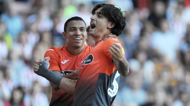 Yan Dhanda celebrates his winning goal for Swansea