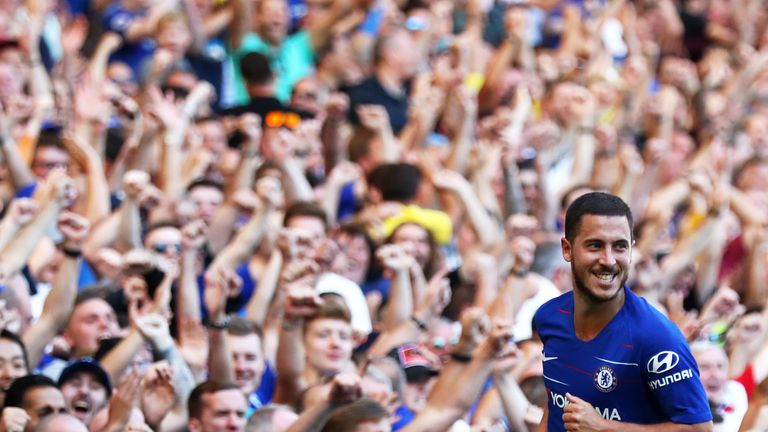 Eden Hazard celebrates his second-half goal for Chelsea against Bournemouth 