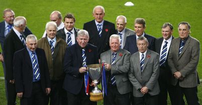Rangers' 1972 Cup Winners' Cup team with the trophy at Ibrox