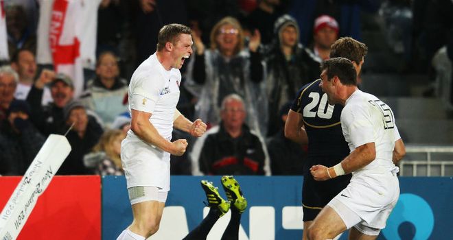 Ashton: Celebrates his winning try with Ben Foden