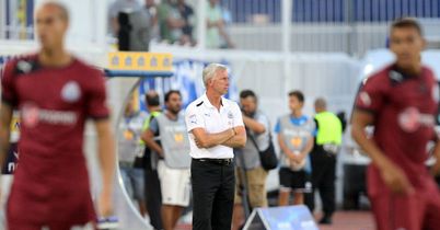 Newcastle manager Alan Pardew watched on as his side drew 1-1 with Atromitos in Greece in the first leg of their Europa League play-off