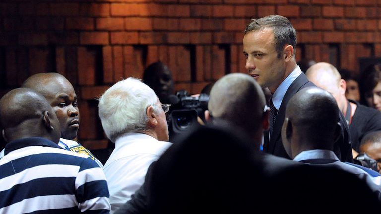 Oscar Pistorius: Back in court on Tuesday for the first time since he broke down at an initial hearing on Friday (above).