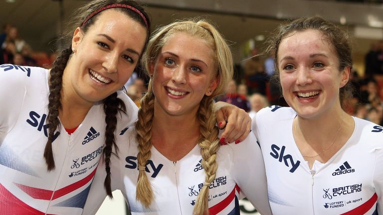From left, Dani King, Laura Trott and Elinor Barker won the women's team pursuit in style