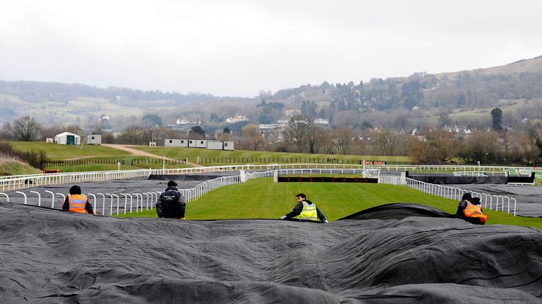 Cheltenham officials out covering the track on Sunday