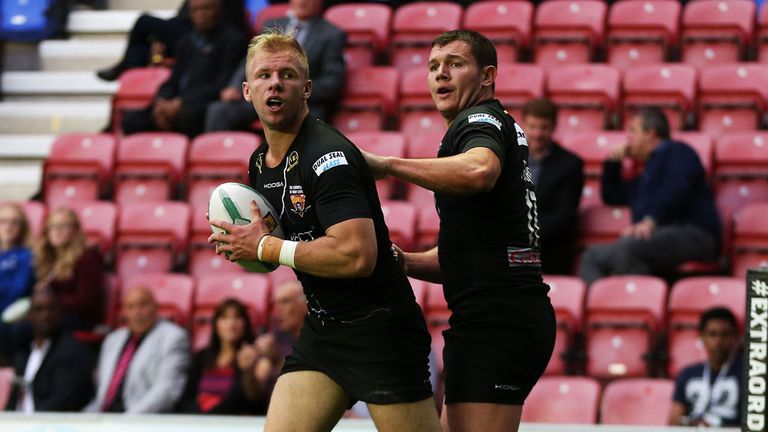 Aaron Murphy (L): Scored Huddersfield&#39;s first try of the match