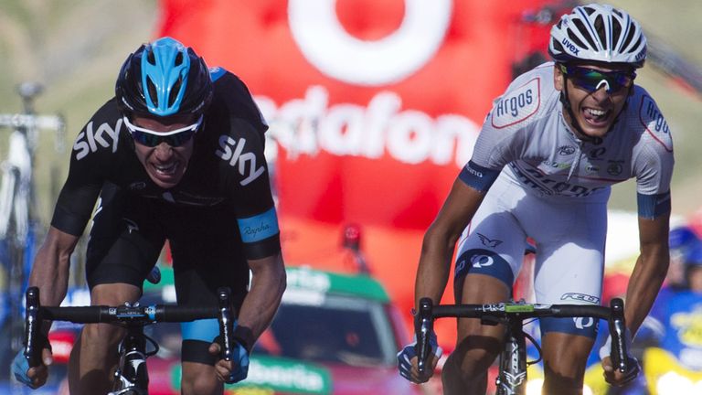 Warren Barguil, right, edged out Rigoberto Uran in a photo finish