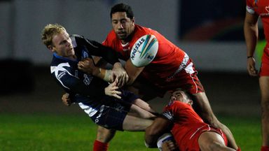Peter Wallace (left): In action in Scotland's victory over Tonga