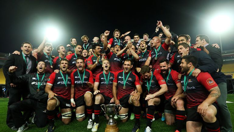 Canterbury celebrate winning their sixth straight ITM Cup title