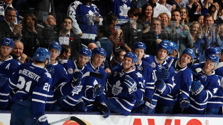 The Toronto Maple Leafs celebrate James van Riemsdyk's winner