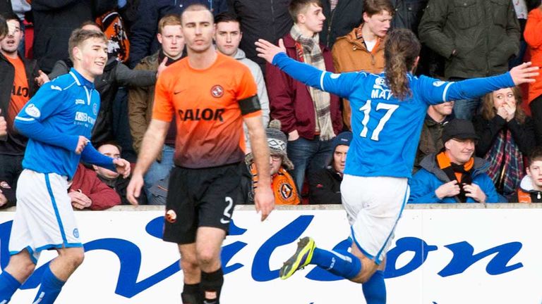 Stevie May: Celebrates his opening goal in St Johnstone's win