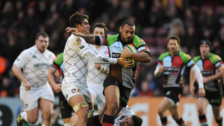 Jordan Turner-Hall makes some hard yards for Harlequins