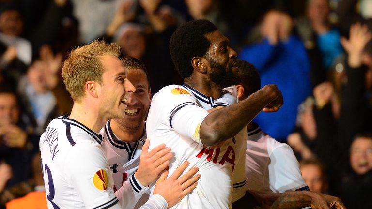Emmanuel Adebayor: Celebrates Tottenham goal