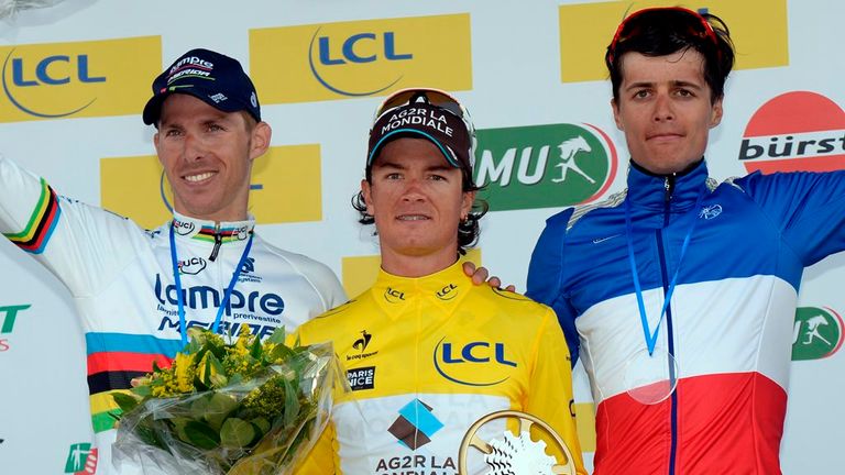 Carlos Betancur, centre, beat Rui Costa, left, by 14 seconds