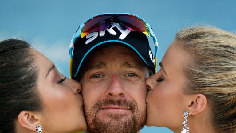 Sir Bradley Wiggins was all smiles on the podium after sealing his Tour of California win