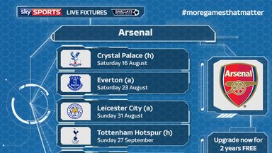 Arsenal are live on Sky Sports six times before the end of November