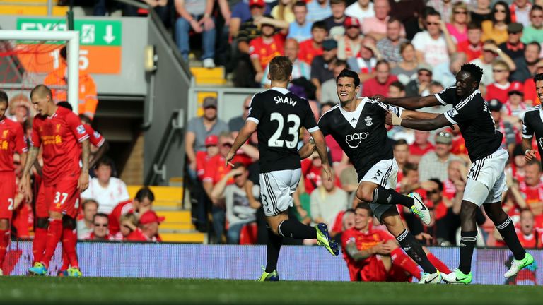 Dejan Lovren: Southampton defender celebrates after scoring at Anfield last season