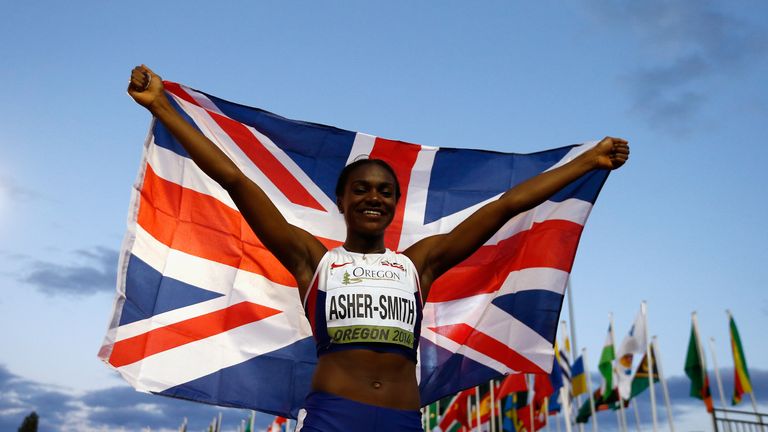 Dina Asher-Smith celebrates becoming win World 100m Junior Champion in 2012