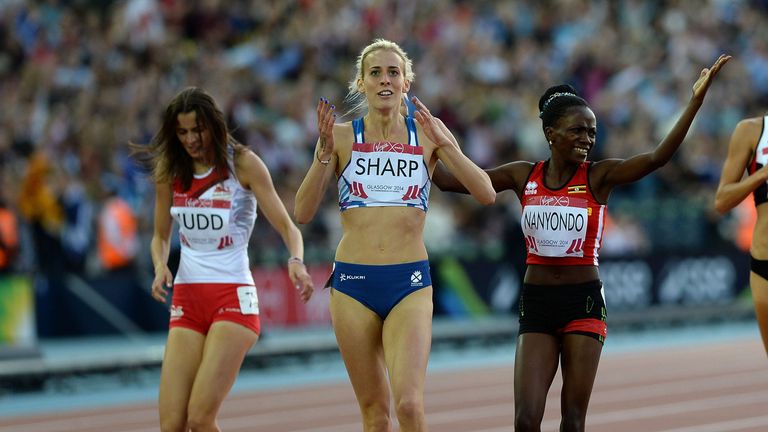 Differing emotions for Jessica Judd (left) and Lynsey Sharp (centre) after the 800m final in Glasgow