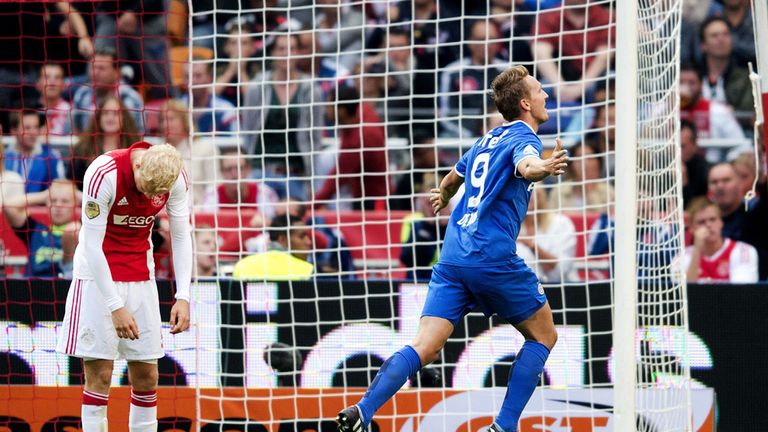 Luuk de Jong celebrates scoring against Ajax at the Amsterdam Arena last season