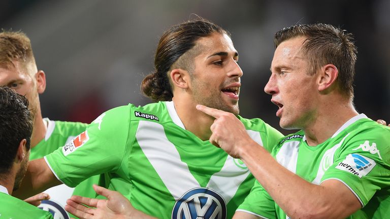 Ivica Olic of Wolfsburg celebrates scoring their second goal
