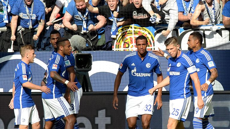 Joel Matip of Schalke celebrates the opening goal