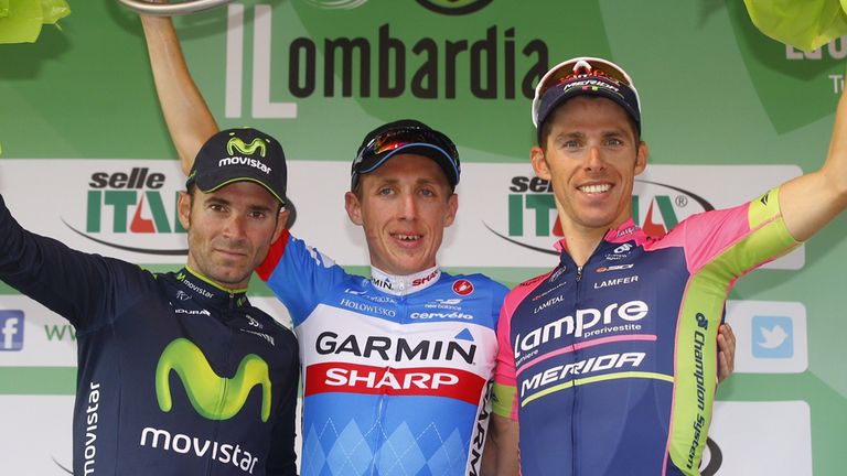 Dan Martin, Alejandro Valverde and Rui Costa on the podium