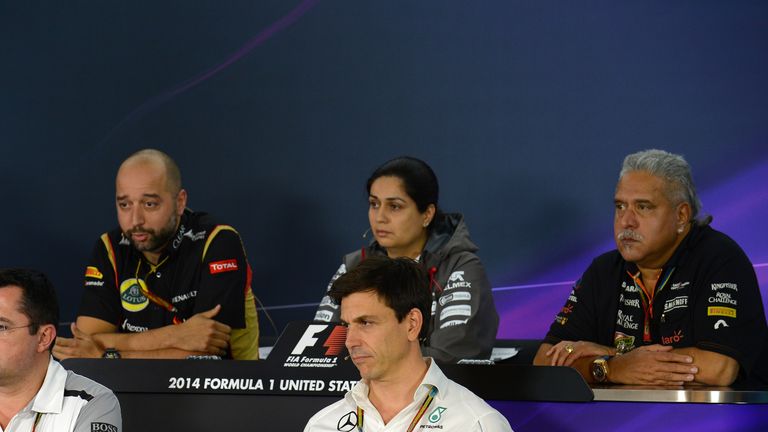 Lotus's Gerard Lopez, Sauber's Monisha Kaltenborn and Force India's Vijay Mallya