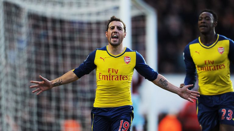 Santi Cazorla: Celebrates scoring from the spot against West Ham.