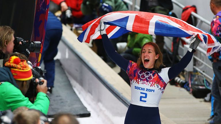Yarnold celebrates winning gold at the Sochi 2014 Winter Olympics
