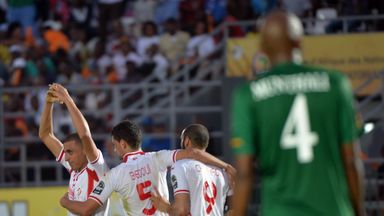 Yassine Chikhaoui celebrates equalising against Zambia