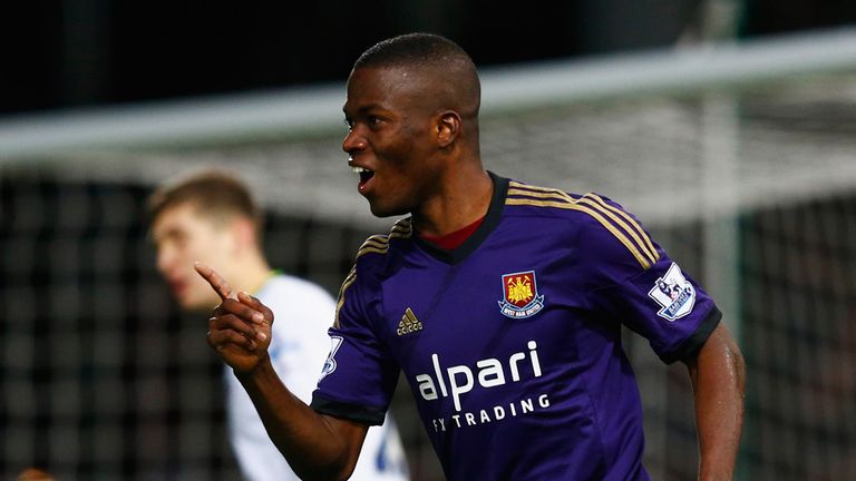 Valencia celebrates his first-ever goal at the Boleyn Ground
