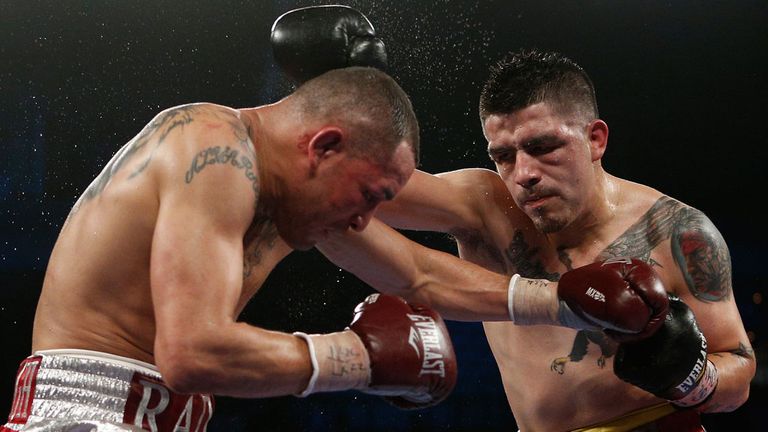 Brandon Rios lands a right hand on Mike Alvarado in their second bout