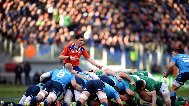 Italy and Ireland pack down during this year's Six Nations, where Ireland were 26-3 victors in Rome