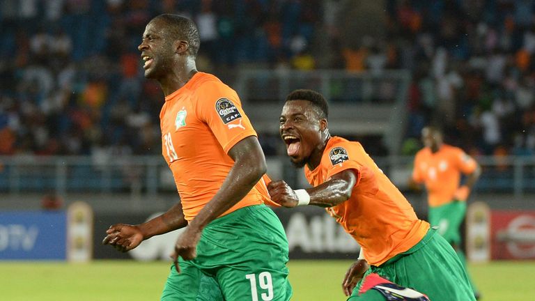 Toure celebrates his goal in the AFCON semi-final