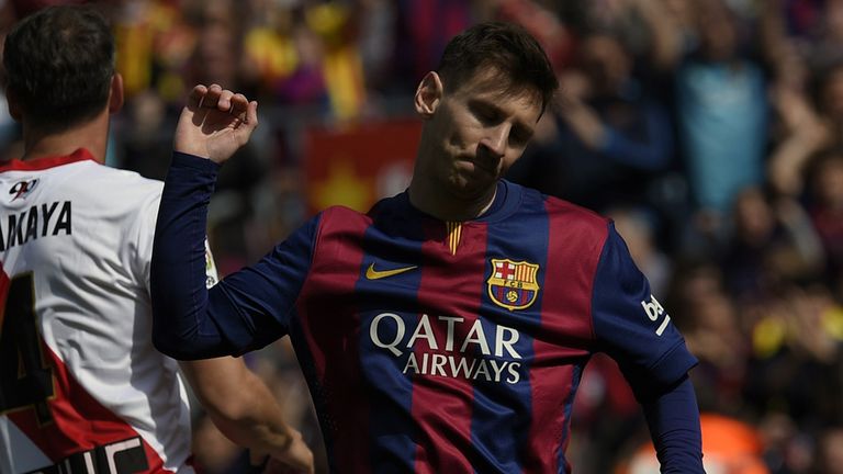 Lionel Messi: Celebrates after scoring against Rayo Vallecano