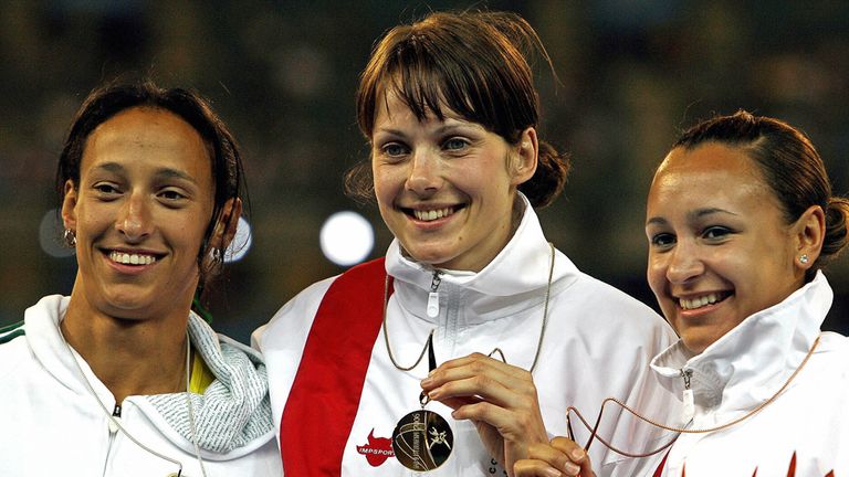Kelly Sotherton (centre) won gold and Jessica Ennis-Hill (right) bronze at 2006 Commonwealth Games