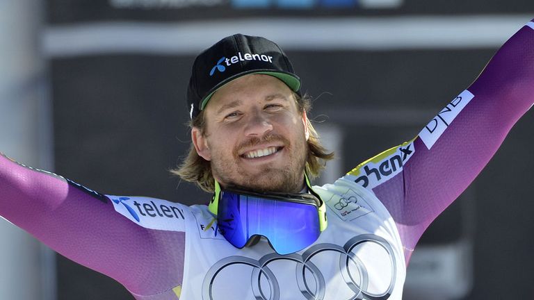 Kjetil Jansrud celebrates his downhill success in Meribel
