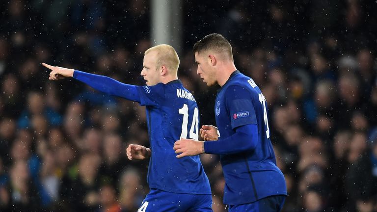 Steven Naismith and Ross Barkley celebrate Everton's equaliser
