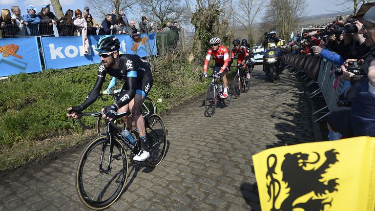 Wiggins in action at the Tour of Flanders last Sunday