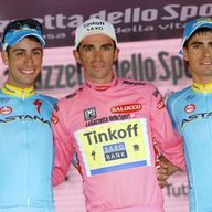 Alberto Contador beat Fabio Aru, left, into second and Mikel Landa, right, into third