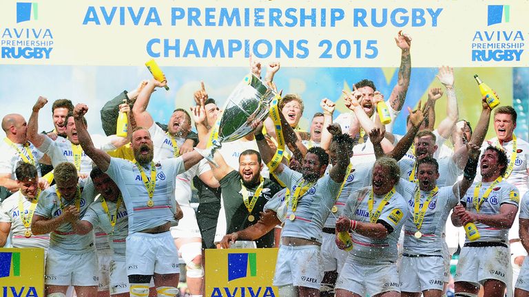Saracens lift the Aviva Premiership trophy after proving too strong for Bath in the final